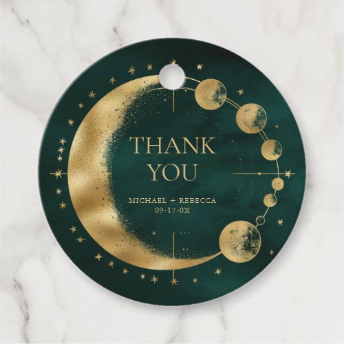 Celestial Emerald Gold Moon Wedding Thank You Favor Tags