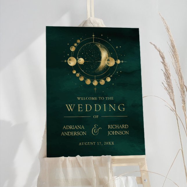 Celestial Emerald Green Moon Wedding Welcome Sign (Creator Uploaded)