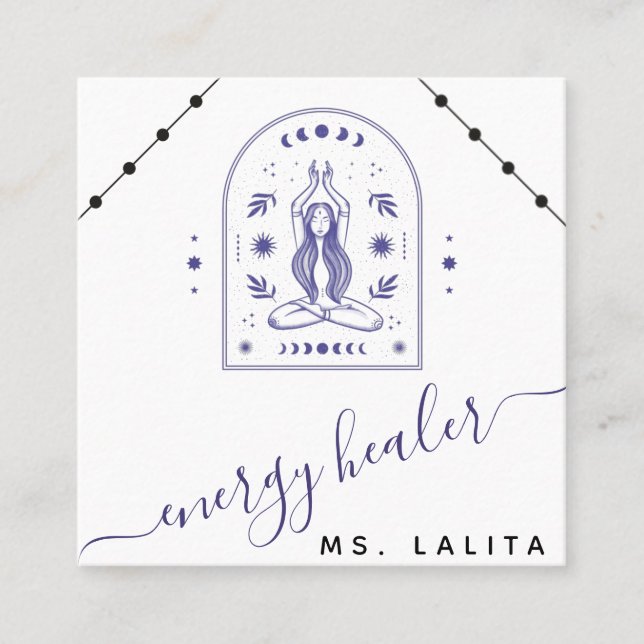 Celestial Energy Healer Cosmic Mystic Purple Boho Square Business Card (Front)