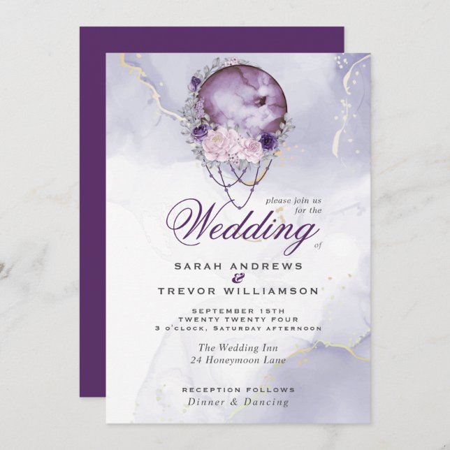 Celestial Esoteric Dusty Purple Wedding Invitation (Front/Back)
