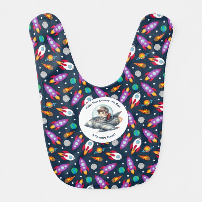 Celestial Event Rocket Space Party Baby Bib (Front)