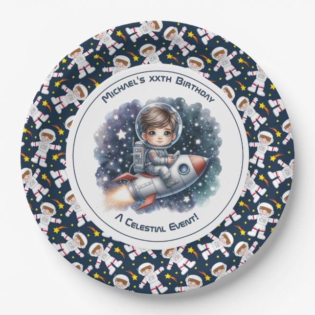 Celestial Event Space themed Birthday Party Paper Plates (Front)