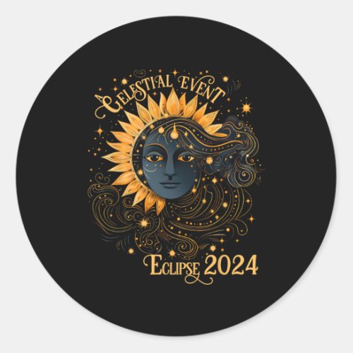Celestial Event Total Solar Eclipse Girl April 8  Classic Round Sticker