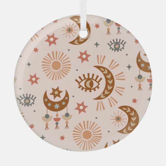 Celestial eye, moon, sun pattern. glass ornament (Front)