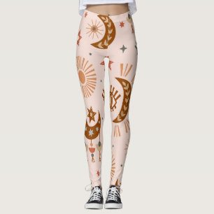 Celestial eye, moon, sun pattern. leggings