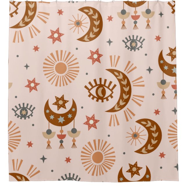 Celestial eye, moon, sun pattern. shower curtain (Front)