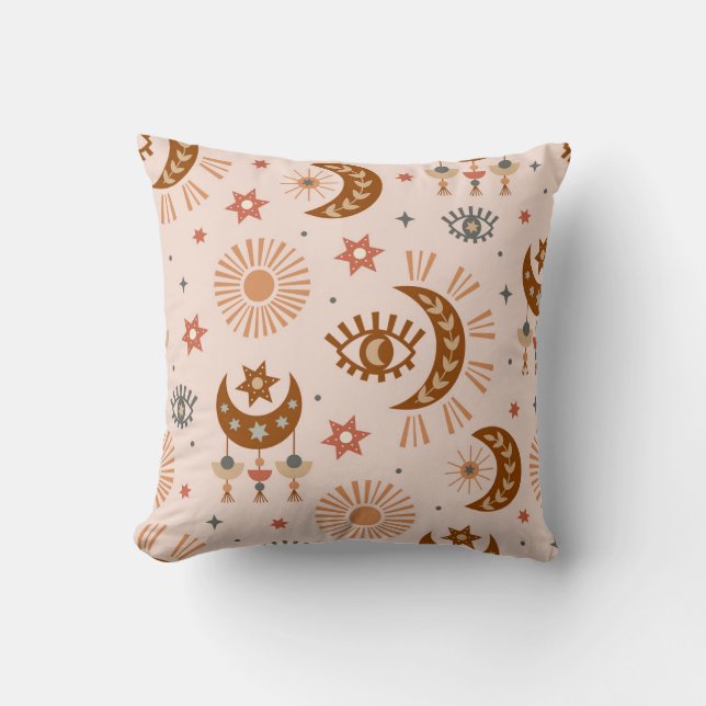 Celestial eye, moon, sun pattern. throw pillow (Front)
