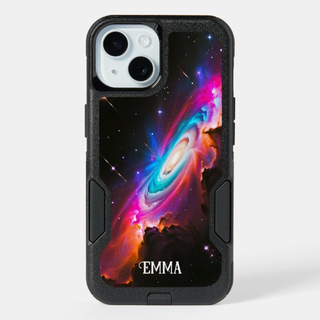Celestial Fantasy Black Hole Custom Name iPhone 15 Case (Back)