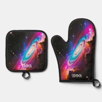 Celestial Fantasy Black Hole Custom Name Oven Mitt & Pot Holder Set