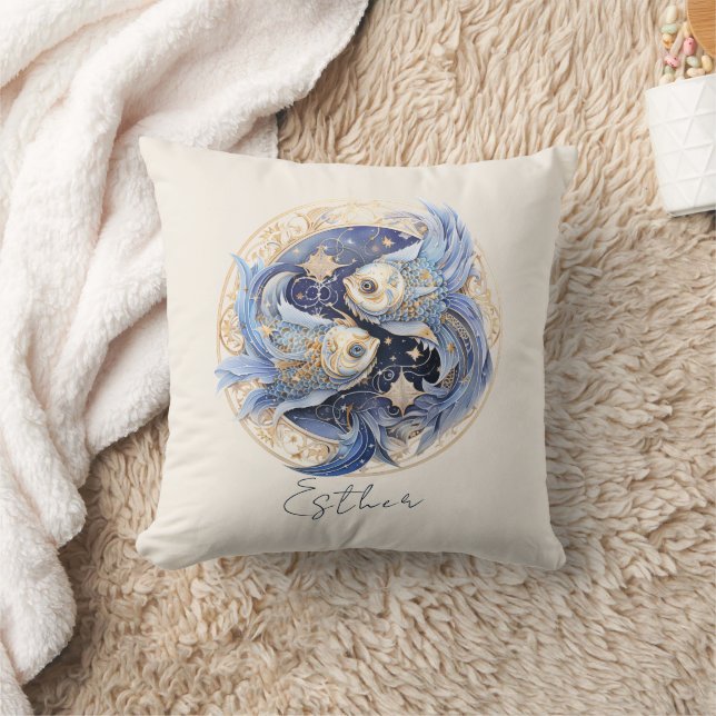 Celestial Fantasy Fish Zodiac Symbol Pisces Throw Pillow (Blanket)