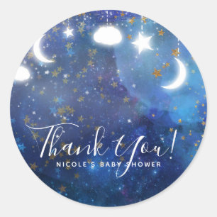 Celestial Fantasy Gold Stars & Glow Baby Shower Classic Round Sticker