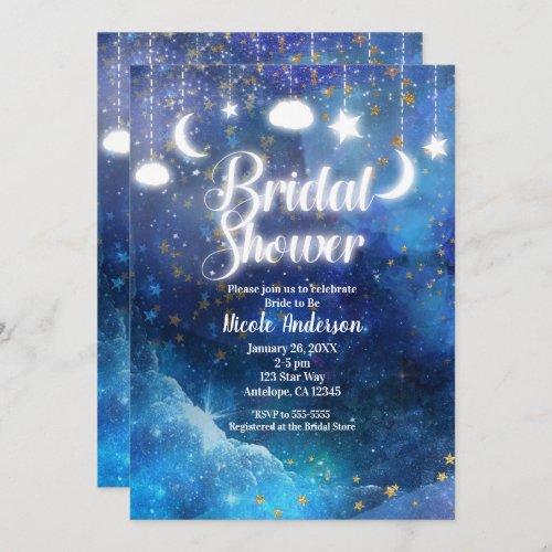 Celestial Fantasy Gold Stars  Glow Bridal Shower Invitation