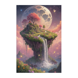 Celestial Fantasy Waterfall Island Vibrant Acrylic Print