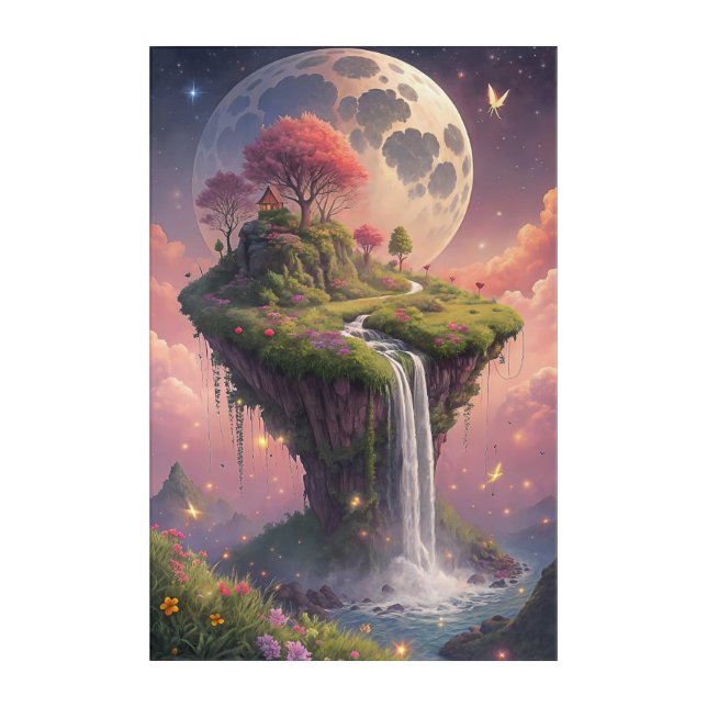Celestial Fantasy Waterfall Island Vibrant Acrylic Print (Front)