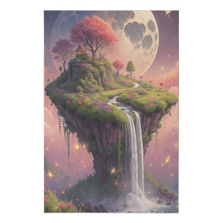 Celestial Fantasy Waterfall Island Vibrant Faux Canvas Print