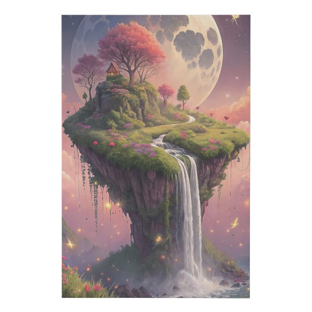Celestial Fantasy Waterfall Island Vibrant Faux Canvas Print (Front)