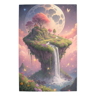 Celestial Fantasy Waterfall Island Vibrant Metal Print