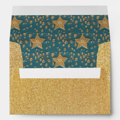 Celestial Faux Gold Stars  Blue Night Sky Pattern  Envelope