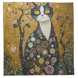 Celestial Feline in Gold Cloth Napkin