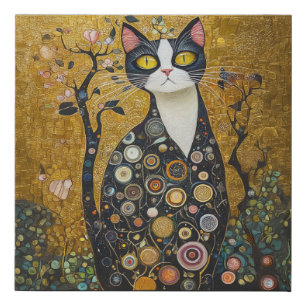 Celestial Feline in Gold Faux Canvas Print