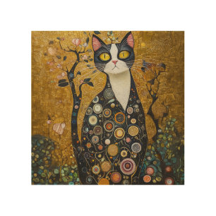Celestial Feline in Gold Wood Wall Art