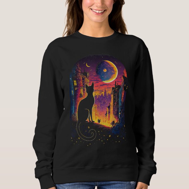 Celestial Feline  Moon Cat's Spell Sweatshirt (Front)