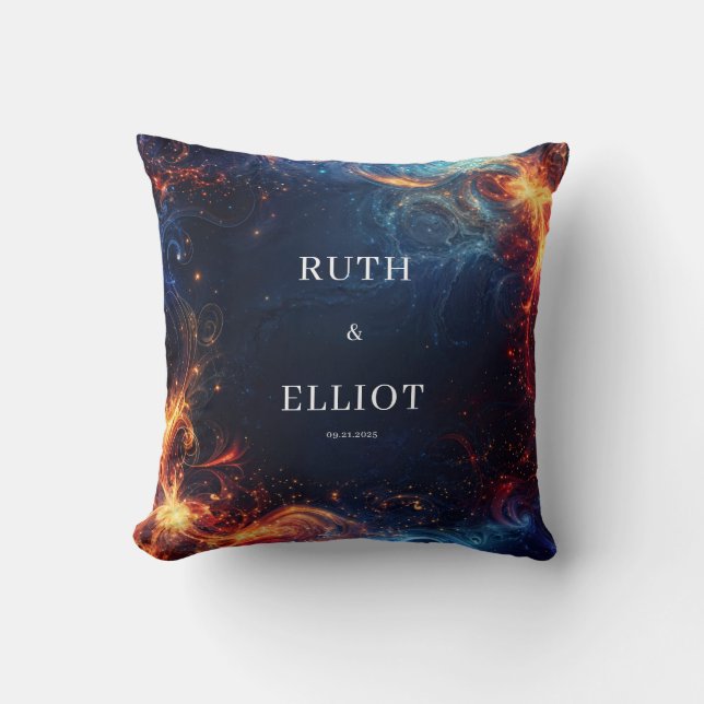 Celestial Fire Ice Abstract Swirl Galaxy Throw Pillow (Front)
