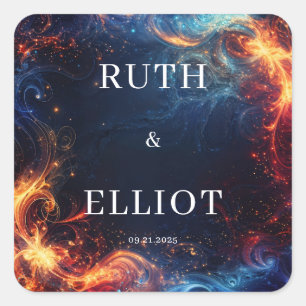 Celestial Fire Ice Abstract Swirl Galaxy Wedding Square Sticker