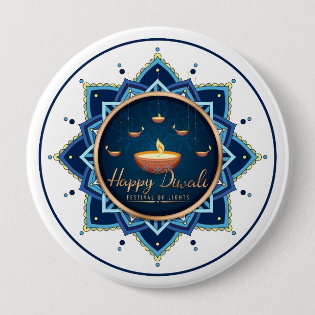 Celestial Flame – Diwali Mandala Glow  Button (Front)