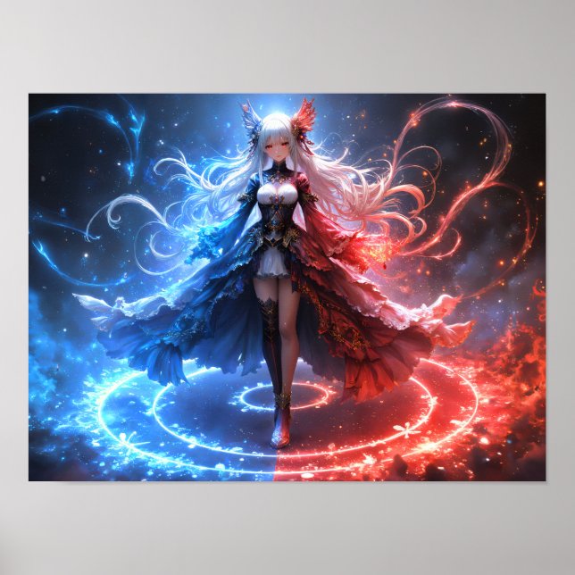 Celestial Flame Sorceress girl wielding elemental  Poster (Front)