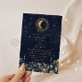 Celestial Floral Blue Stars Moon Wedding Invitation