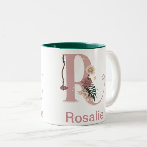 Celestial Floral Custom Name Letter R Monogram on  Two_Tone Coffee Mug