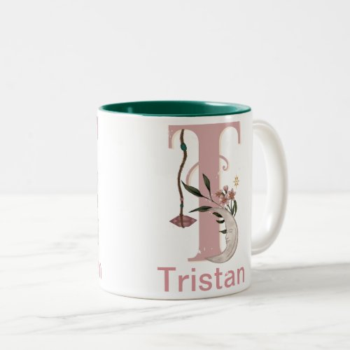 Celestial Floral Custom Name Letter T Monogram on  Two_Tone Coffee Mug