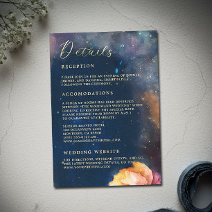Celestial Floral Galaxy Navy Blue Wedding Details Enclosure Card