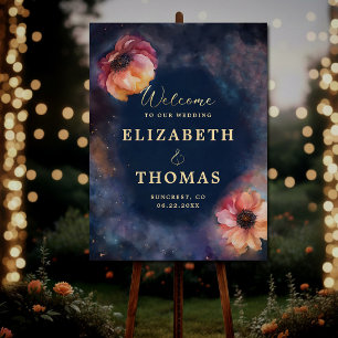 Celestial Floral Galaxy Navy Blue Wedding Welcome Foam Board
