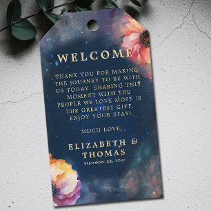 Celestial Floral Galaxy Starry Night Blue Wedding Gift Tags