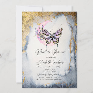 Celestial Floral Moon Butterfly Bridal Shower Invitation