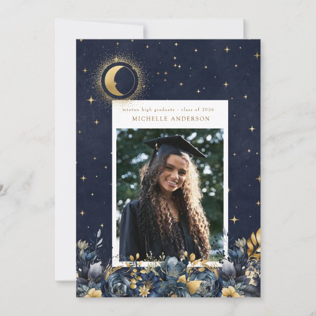 Celestial Floral Moon Graduation Announcement (Front)
