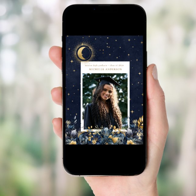 Celestial Floral Moon Graduation Announcement (Front Digital)