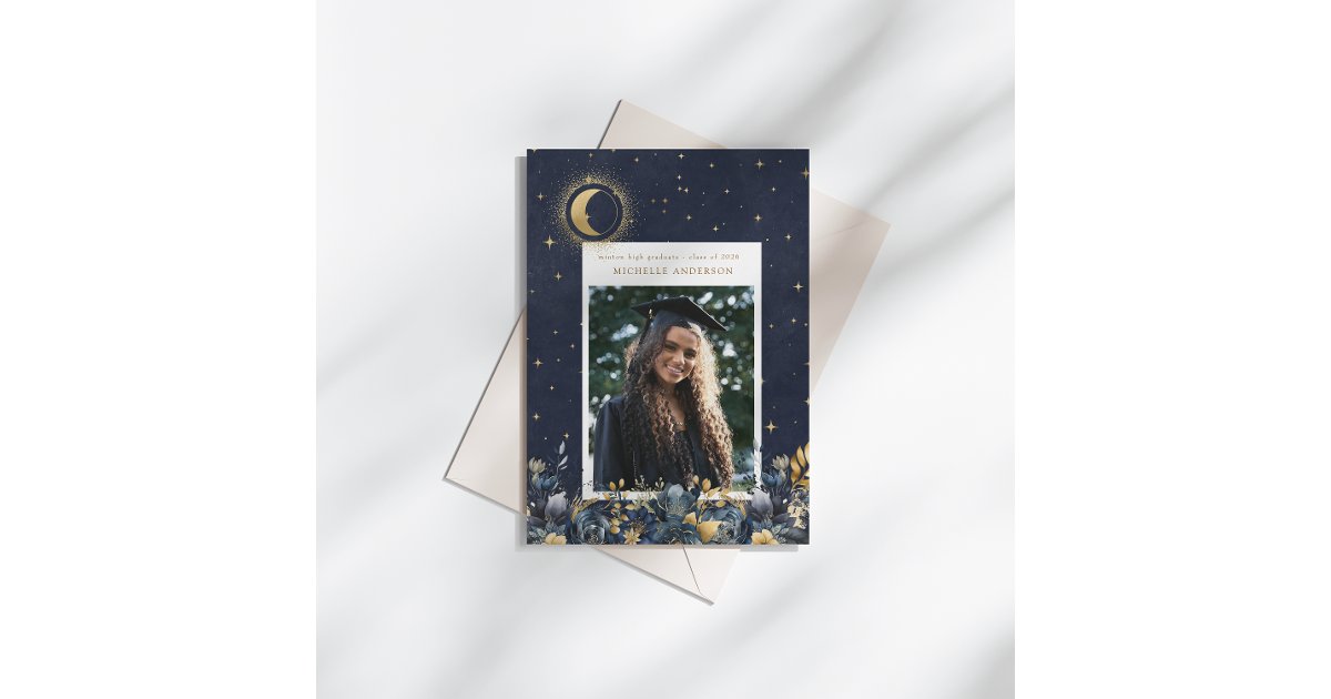 Celestial Floral Moon Graduation Announcement | Zazzle