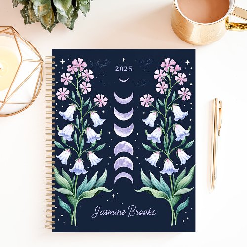 Celestial Floral Moon Phase Custom Name Planner