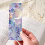 Celestial Floral Moon Sparkle Bookmarks<br><div class="desc">Lose yourself in a magical, moonlit garden with this stunningly romantic and ethereal design. A beautiful, glowing crescent moon casts its gentle light over an enchanting arrangement of mystical flowers. Lush floral elements in shades of lavender, periwinkle, and royal blue sparkle with golden highlights, creating a dreamy scene. This artwork...</div>