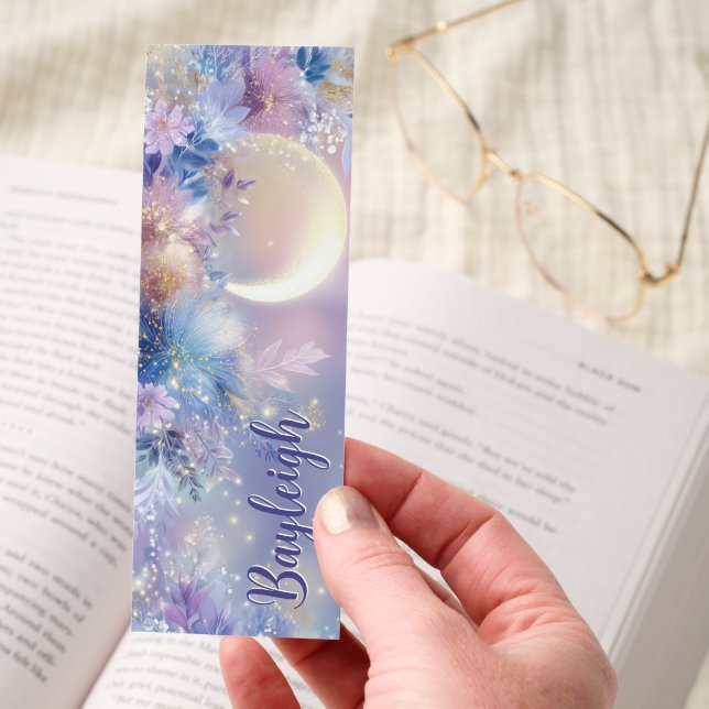 Celestial Floral Moon Sparkle Bookmarks (Hand)