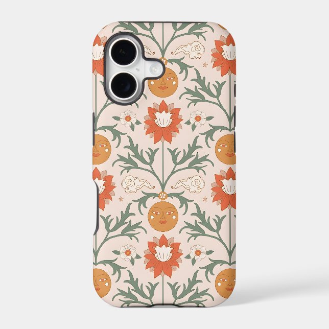 Celestial Floral Sunburst Seamless Pattern Design Iphone Case (Back)