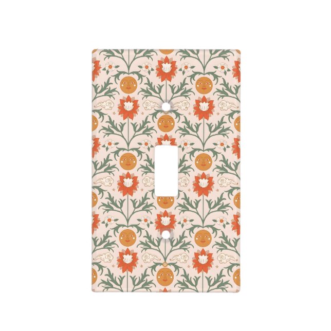 Celestial Floral Sunburst Seamless Pattern Design Light Switch Cover (Front)