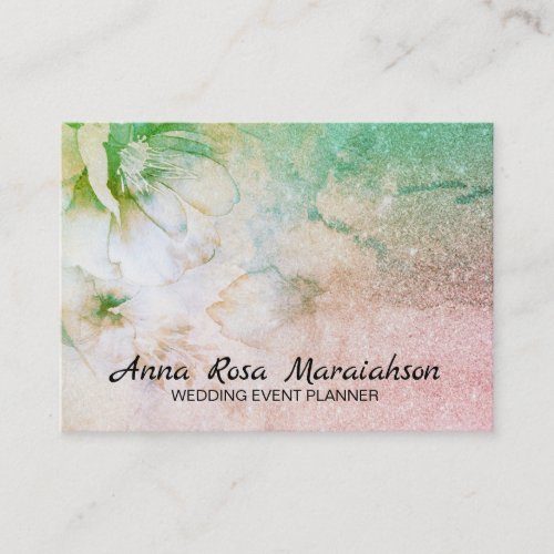  Celestial Floral Watercolor Turquoise Glitter Business Card