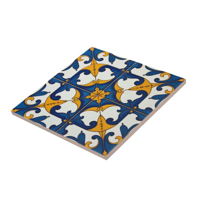 Celestial Flourish Azulejo Ceramic Tile (Side)