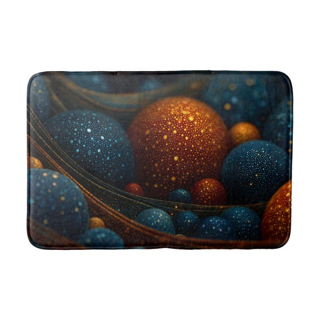 Celestial Flow: Abstract Spheres in Motion Bath Mat (Front)