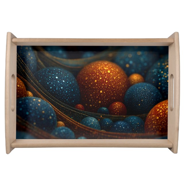 Celestial Flow: Abstract Spheres in Motion Serving Tray (Front)