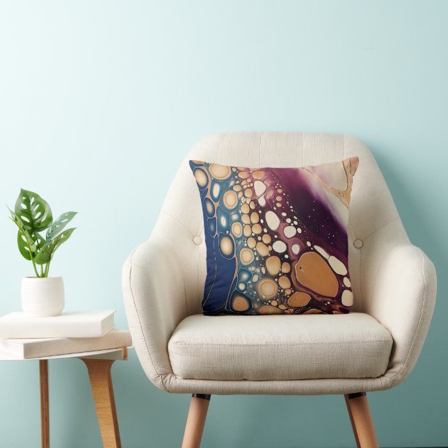 Celestial Fluid Marble in Midnight Gold Throw Pillow (Chair)